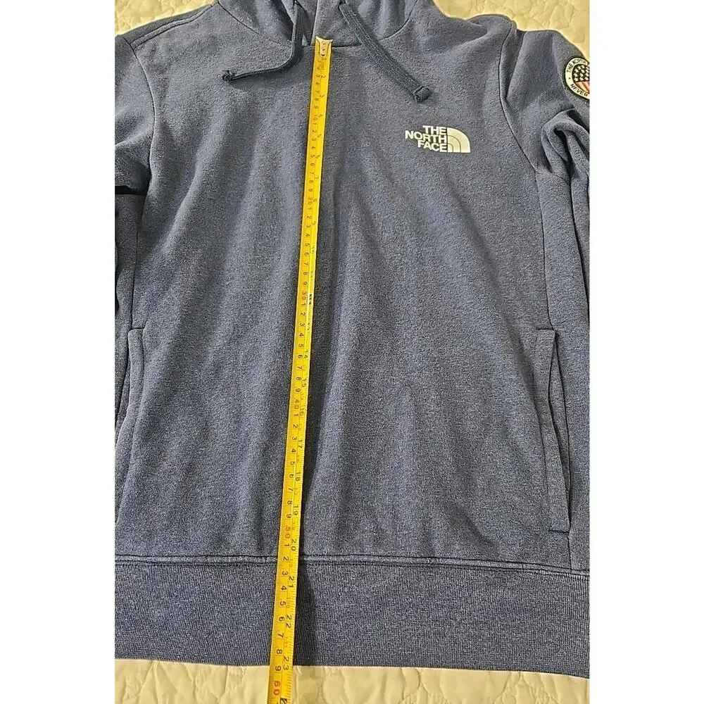 The North Face Mens Small Hoodie Blue USA Tested Proven Graphic Pullover